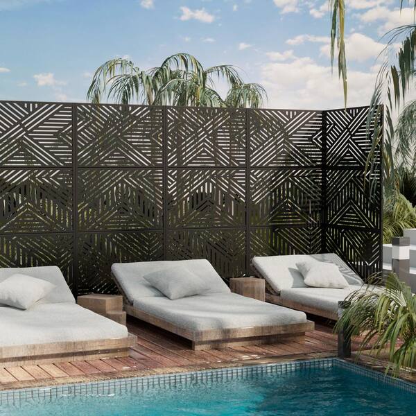 Dovelina Ivan 72 in. Galvanized Steel Garden Fence Outdoor Privacy Screen Garden Screen Panels in Black