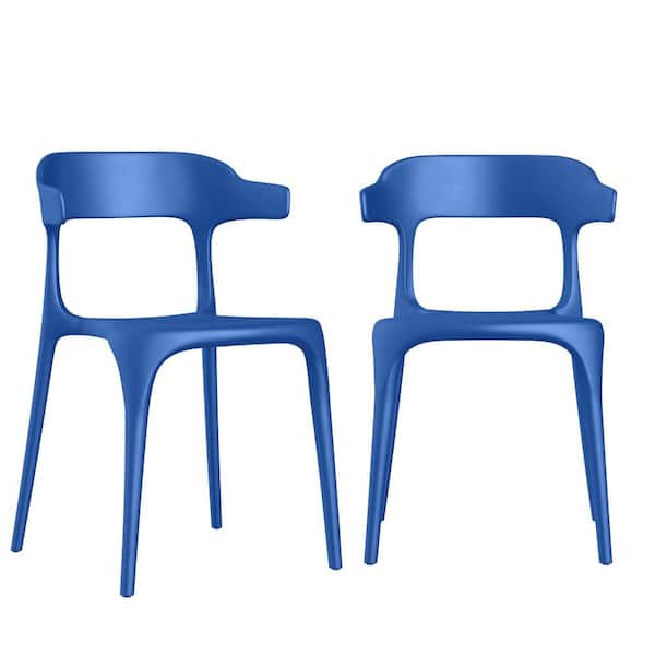 Handy Living Fahey Matte Blue Resin Mid-Century Modern Dining Chairs with Petite Arms (Set of 2)