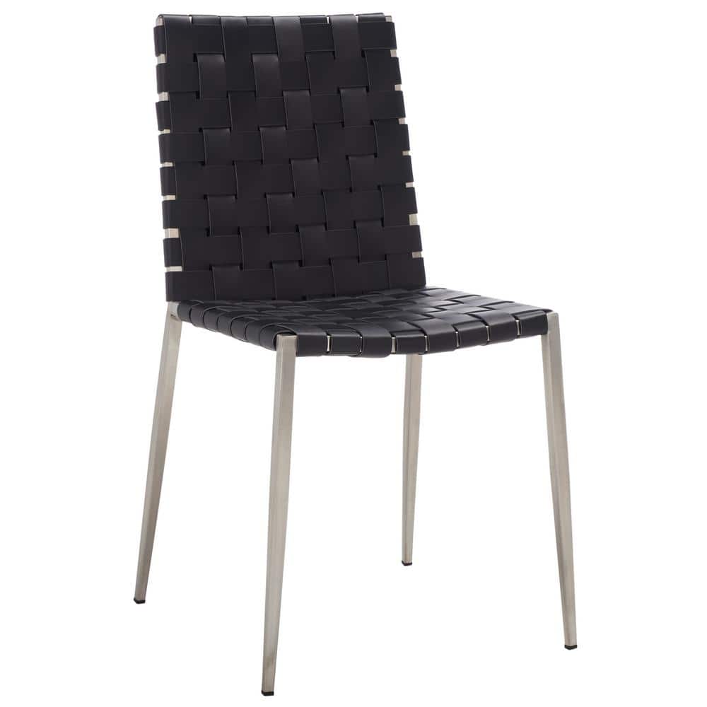 Rayne Black and Silver Woven Leather Dining Chairs, Set of 2