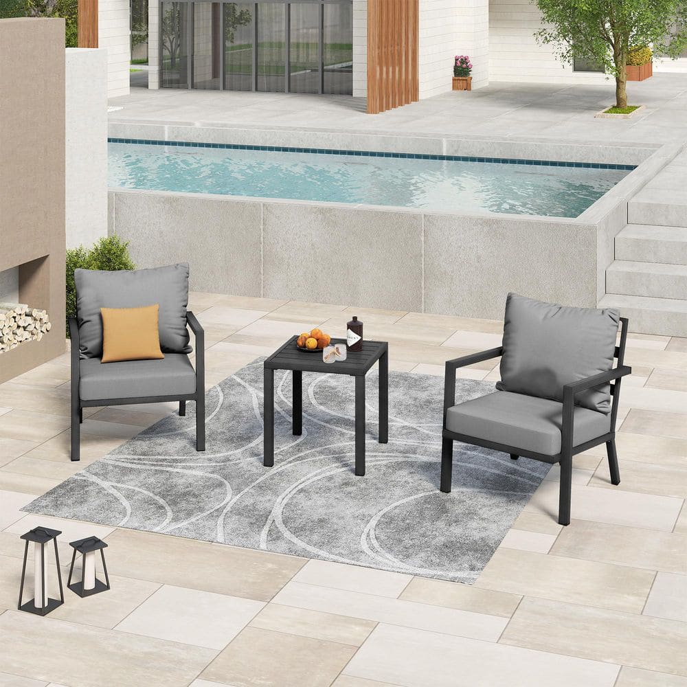 Marine Lounge 3-Piece Aluminum Outdoor Patio Conversation Set with Gray Cushions and Side Table price history on PriceWatchPro
