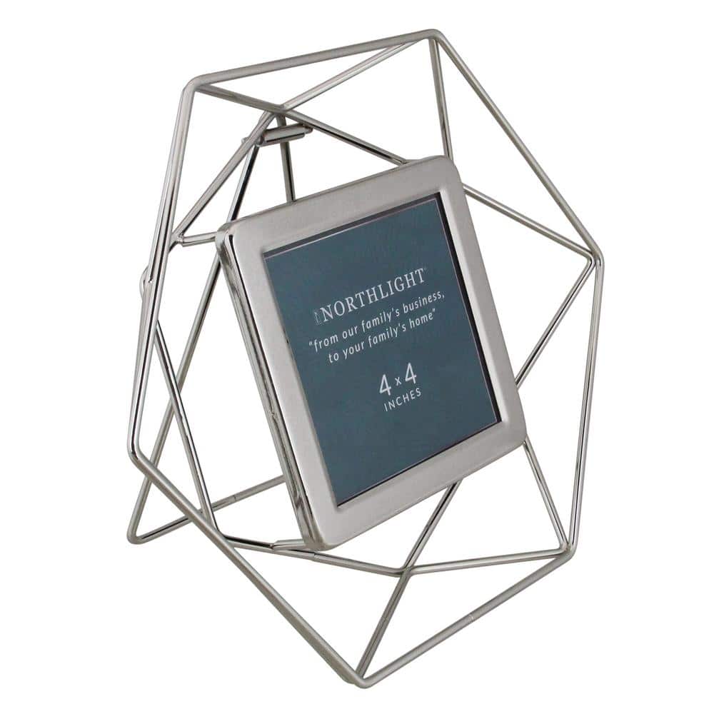 Silver Geometric Metal and Glass 8" x 9.5" Tabletop Photo Frame