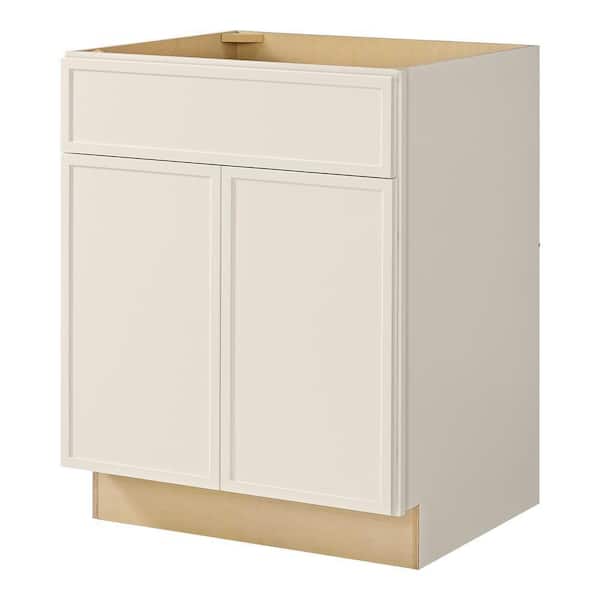 Leyton 27 in. W x 24 in. D x 34.5 in. H Ready to Assemble Plywood Slim Shaker Base Kitchen Cabinet in Antique White
