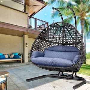 2-People Outdoor Leisure Swing Chair with Blue Cushion