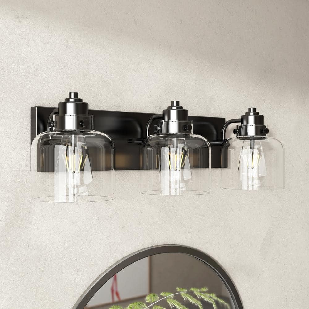 Smithton 23.2 in. Classic 3-Light Matte Black Dimmable Vanity Light with Clear Glass Shade price history on PriceWatchPro