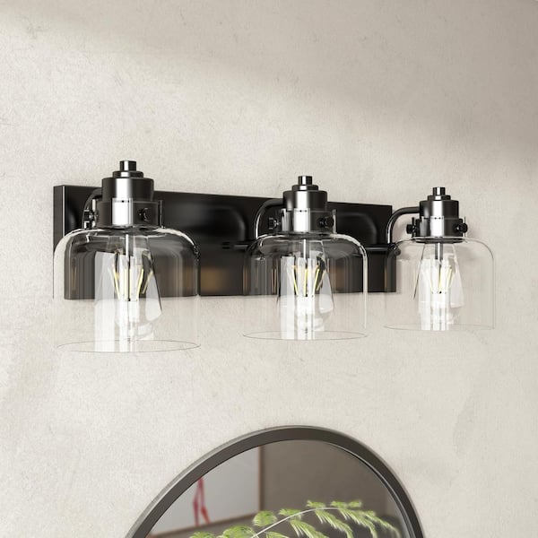 LANSEKI Smithton 23.2 in. Classic 3-Light Matte Black Dimmable Vanity Light with Clear Glass Shade