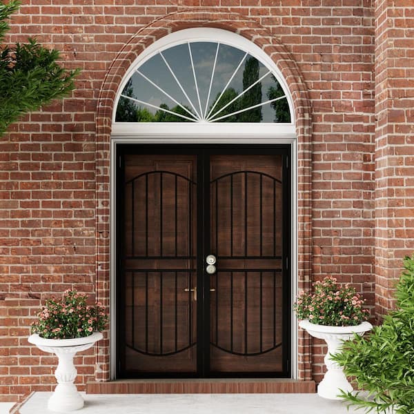 64 in. x 80 in. Universal/Reversible Hinging Black Surface Mount Steel Security Door with Expanded Metal Screen