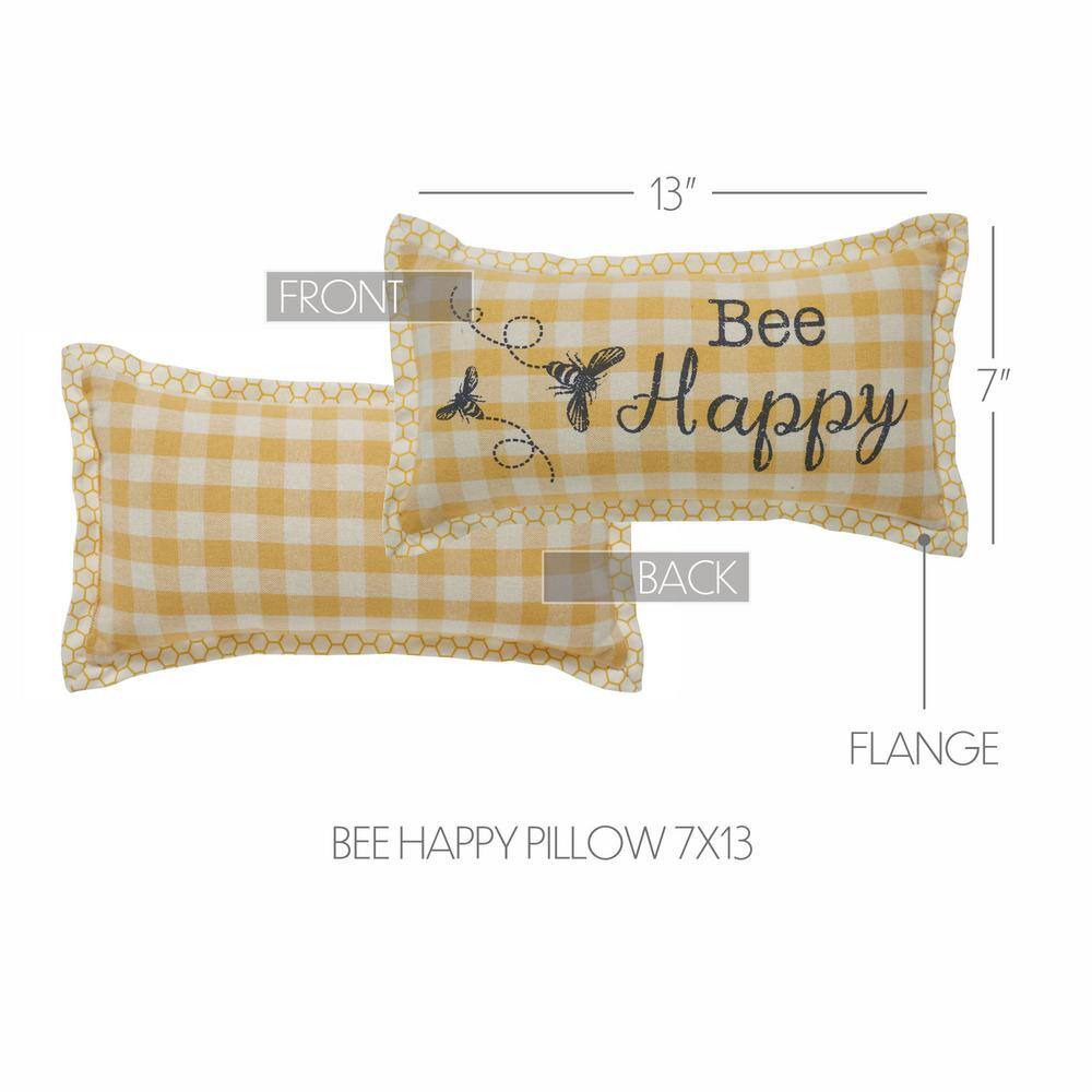 Bee Happy Yellow Plaid Cotton Rectangular Throw Pillow