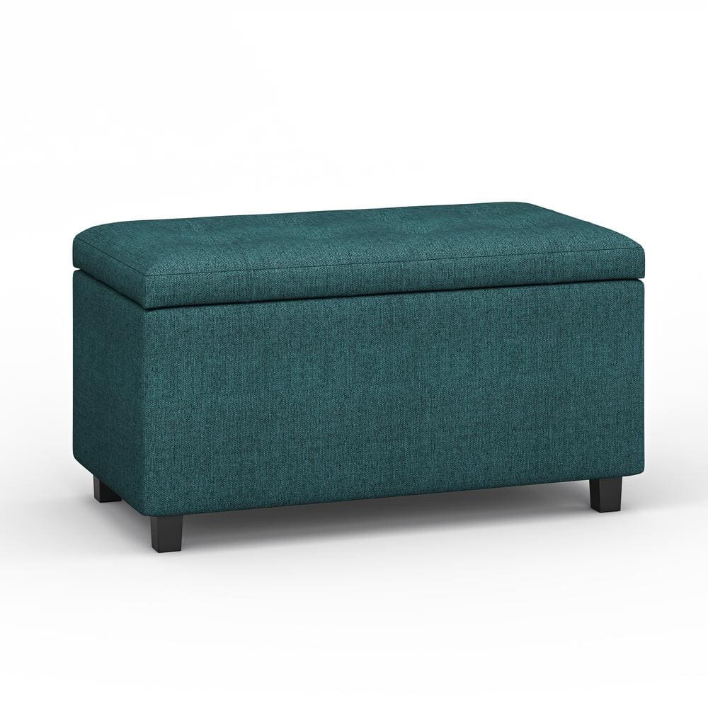 Teal Tufted Polyester Storage Footstool Ottoman