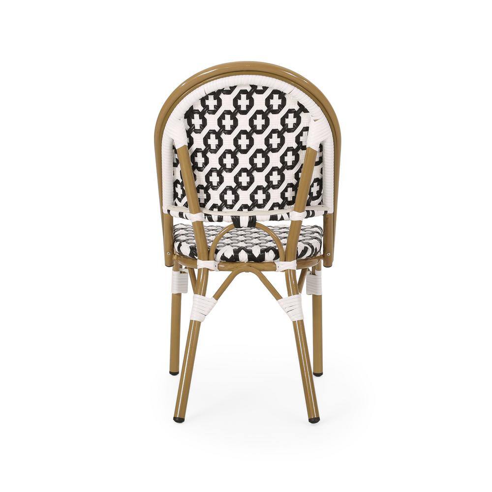 Bamboo Finish Aluminum Bistro Dining Chair Set, Black and White, Set of 4