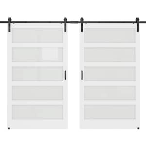 96 in. x 84 in. 5-Equal Lites with Frosted Glass White MDF Interior Sliding Barn Door with Hardware Kit
