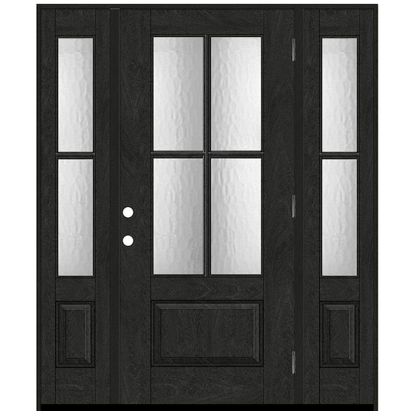 Regency 68 in. x 80 in. 3/4Lite 4SDL Oasis Deco Glass LHOS Prefinish Onyx Fiberglass Prehung Front Door w/2_ 14inSL