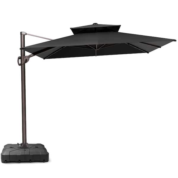 Crestlive Products 12 ft. x 9 ft. Double Top Rectangular Cantilever Patio Umbrella in Black with 260 lbs. Base Stand