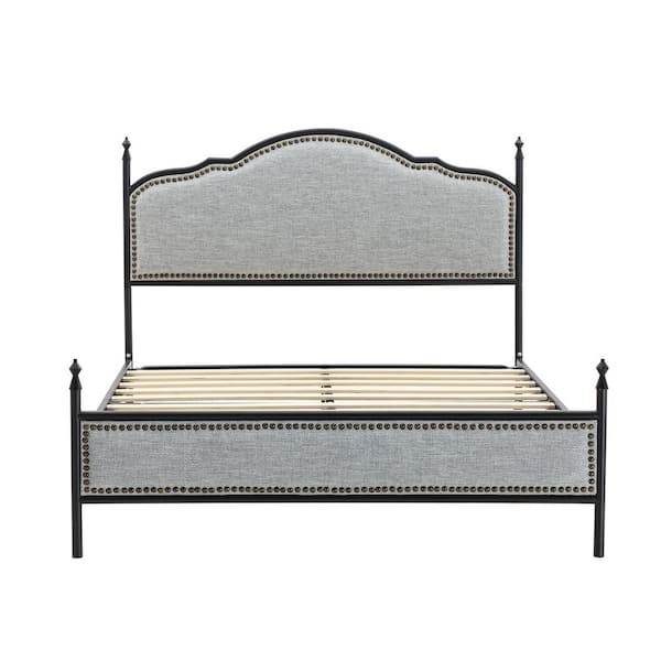 ARTFUL LIVING DESIGN Florentin 56.2 in. W x 78.3 in. D x 43.7 in. H Grey Bed with Metal Legs
