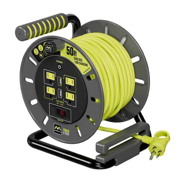 Open Reel 50 ft. 14 AWG/3 13amp Extension Cord Reel with 4 Grounded Outlets