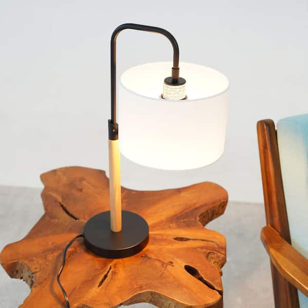 21 in. Black Metal Table Lamp for Bedside with White Cylinder Linen Shade, E26 bulbs not included