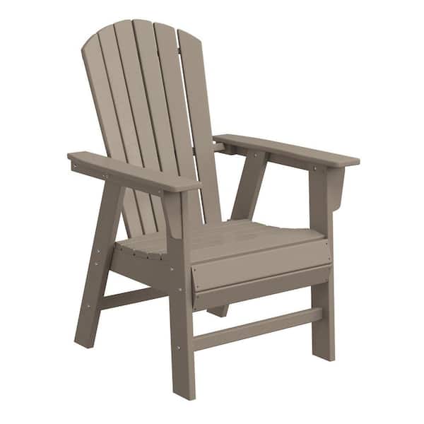 Altura Outdoor Patio Fade Resistant HDPE Plastic Adirondack Style Dining Chair with Arms in Weathered Wood