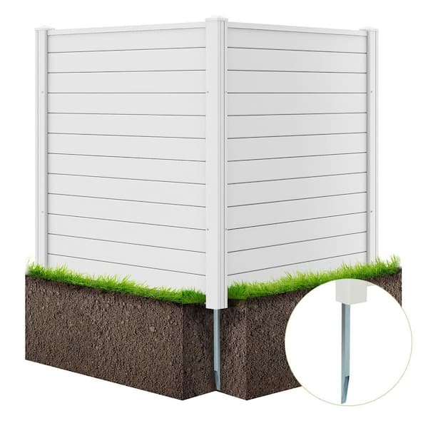 HONEY JOY 48 in. Garden Fence Plastic Air Conditioner Fences Outdoor Privacy Screens Trash Can with Ground Stakes White(2-Pack)
