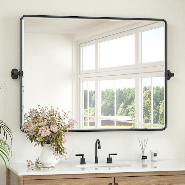 KeonJinn 40 in. W x 30 in. H Brushed Nickel Mirrors Framed Tilt