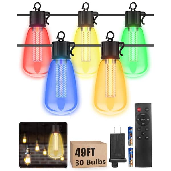 50FT ST38 LED String Lights Outdoor Indoor 30 LED with RF Remote Dimmable 8 Modes Patio Garden Christmas Party Decor
