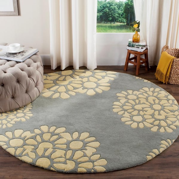 Martha Stewart Cement 6 ft. x 6 ft. Round Floral Area Rug