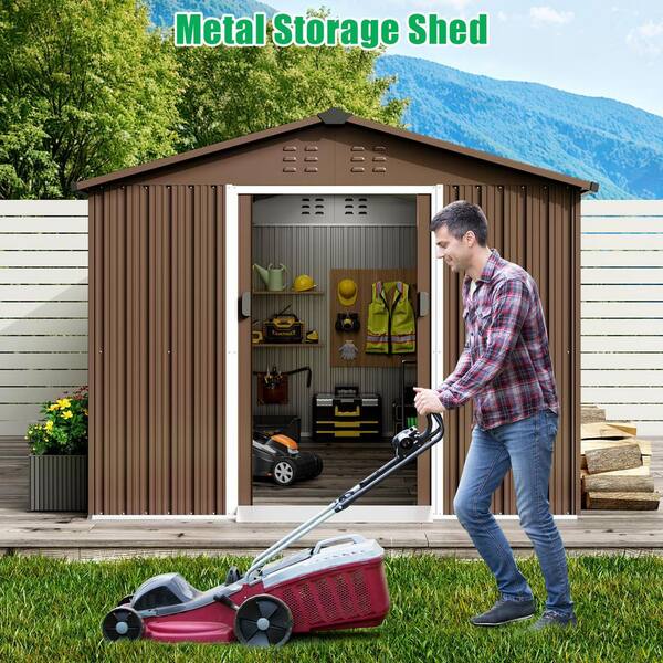 8 ft. W x 12 ft. D Brown Outdoor Metal Shed with Double Lockable