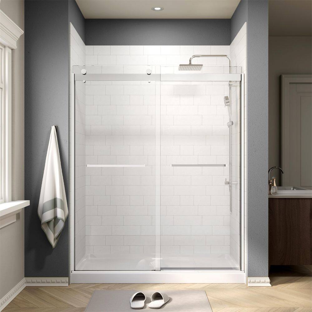 Modern 60 in. W x 74 in. H Double Sliding Frameless Shower Door in Chrome Finish with 5/16 in. (8mm) Clear Glass price history on PriceWatchPro