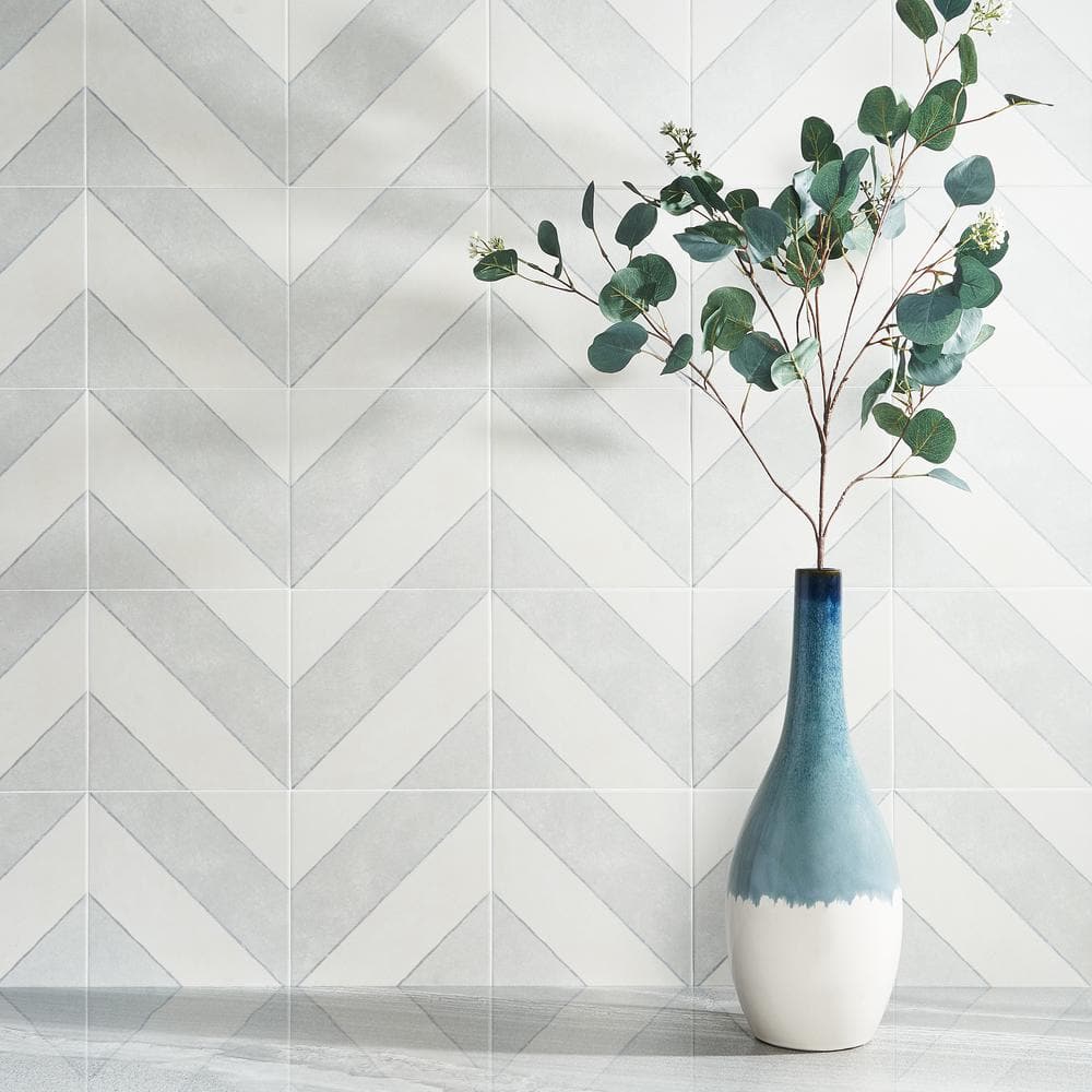 Tarantino Encaustic-Inspired 9" Square Glazed Porcelain Tile, Gray