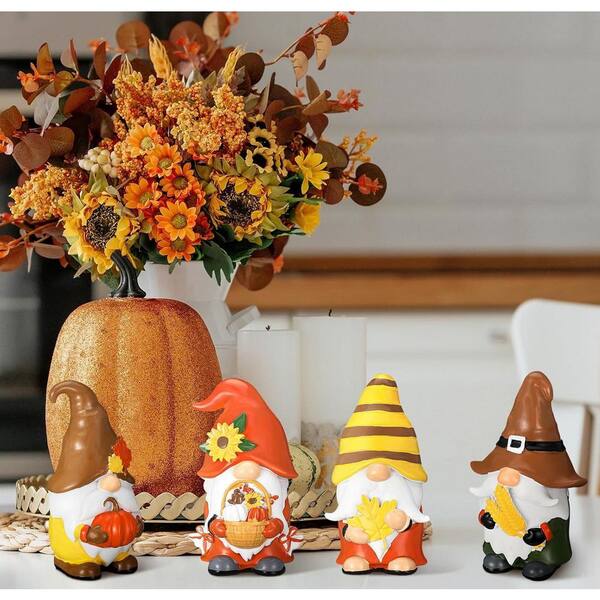 Fall Gnome Statue Resin Dwarf Elf Figurines For Halloween Thanksgiving Sculpture