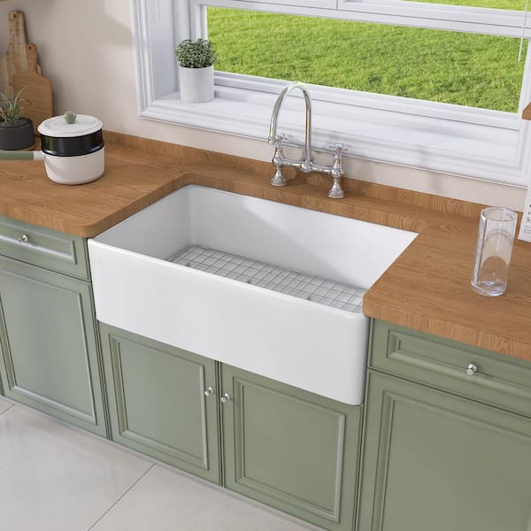 NTQ 36 in. Apron-Front Kitchen Sinks White Single Bowl Drop In