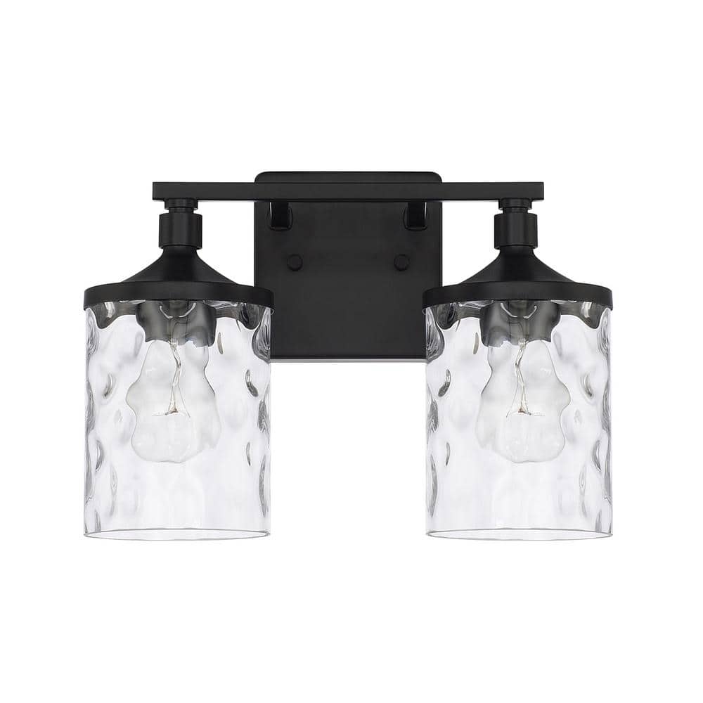 Matte Black Clear Water Glass 2-Light Vanity Fixture