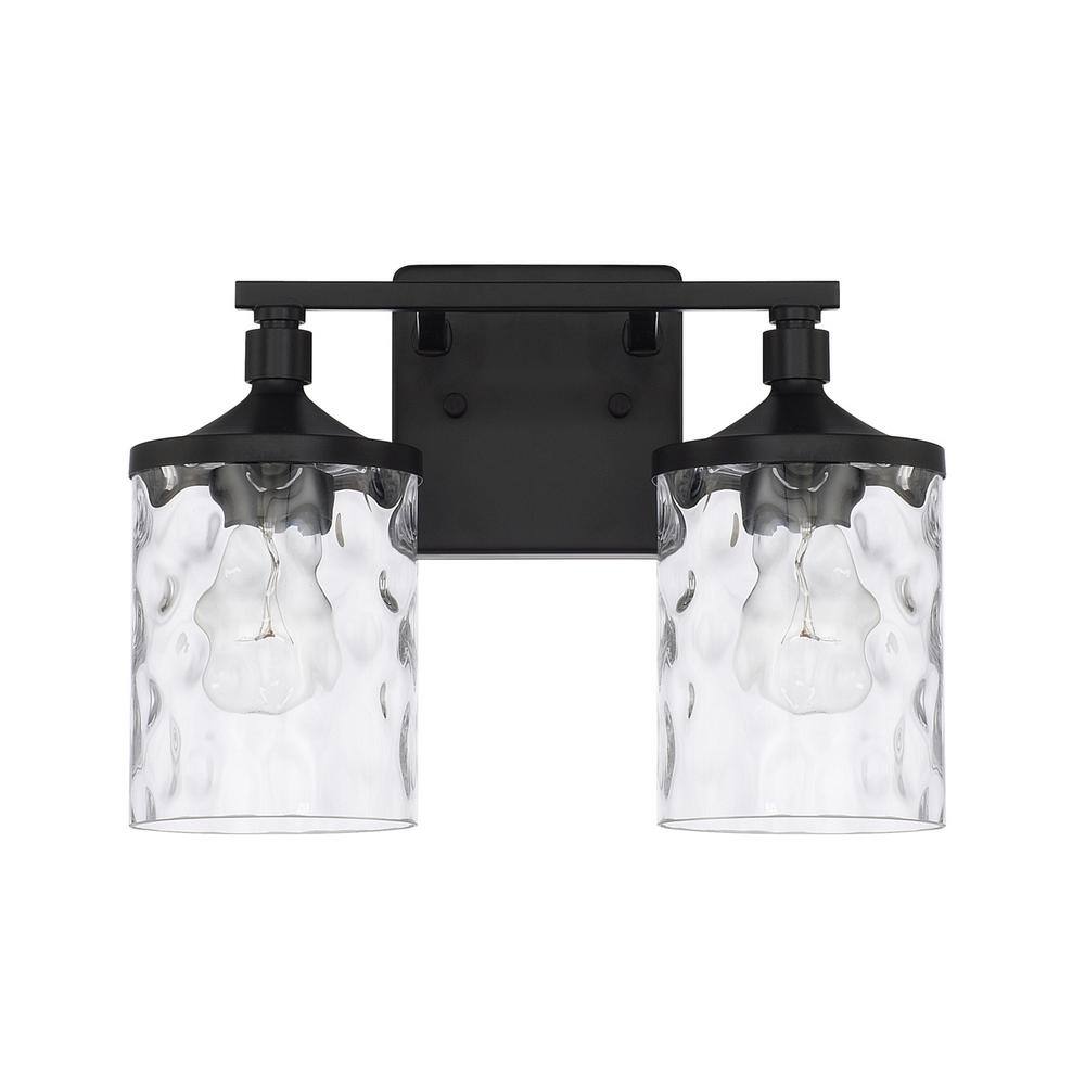 Matte Black Clear Water Glass 2-Light Vanity Fixture