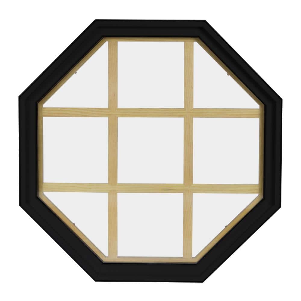 24 in. x 24 in. Octagon Black 6-9/16 in. Jamb 9-Lite Grille Geometric Aluminum Clad Wood Window price history on PriceWatchPro