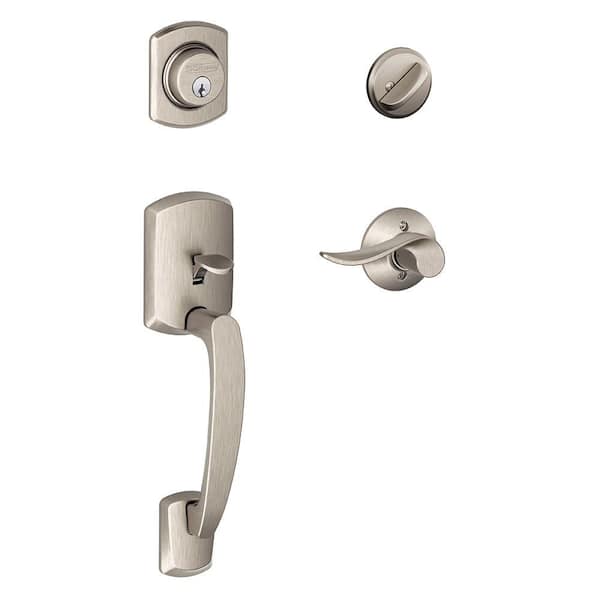Schlage Greenwich Satin Nickel Single Cylinder Door Handleset with Sacramento Handle