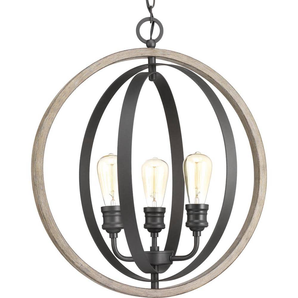 Graphite and Galvanized Steel 3-Light Armillary Pendant