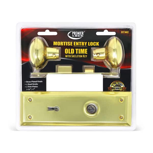 Left/Right Reversible Old Time Mortise Replacement Lockset-Entry Function with Skeleton Key-US3 Brass Finish