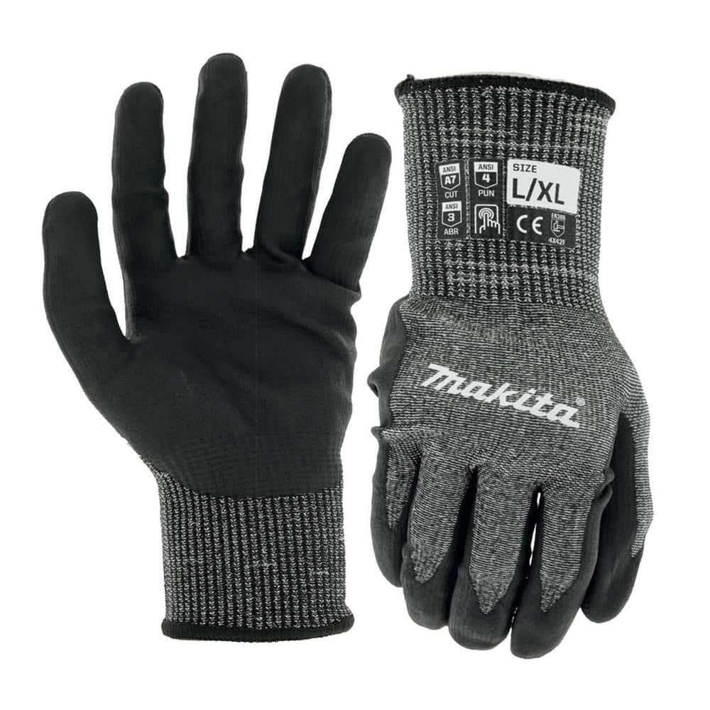 Makita Advanced FitKnit Cut Level 7-Nitrile Coated Dipped Outdoor and work Gloves (Large/X-Large)