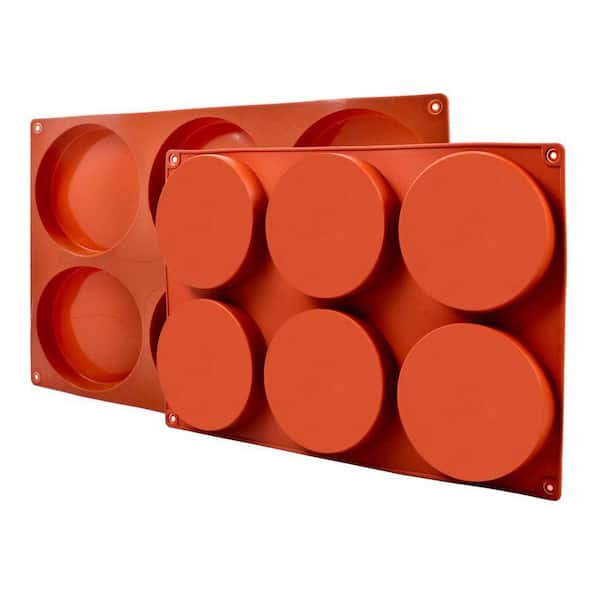 2-Pack 4 in. 6-Cavity Round Silicone Baking Molds for Whoopie Pie, Corn Bread, Muffins, Soap, Resin