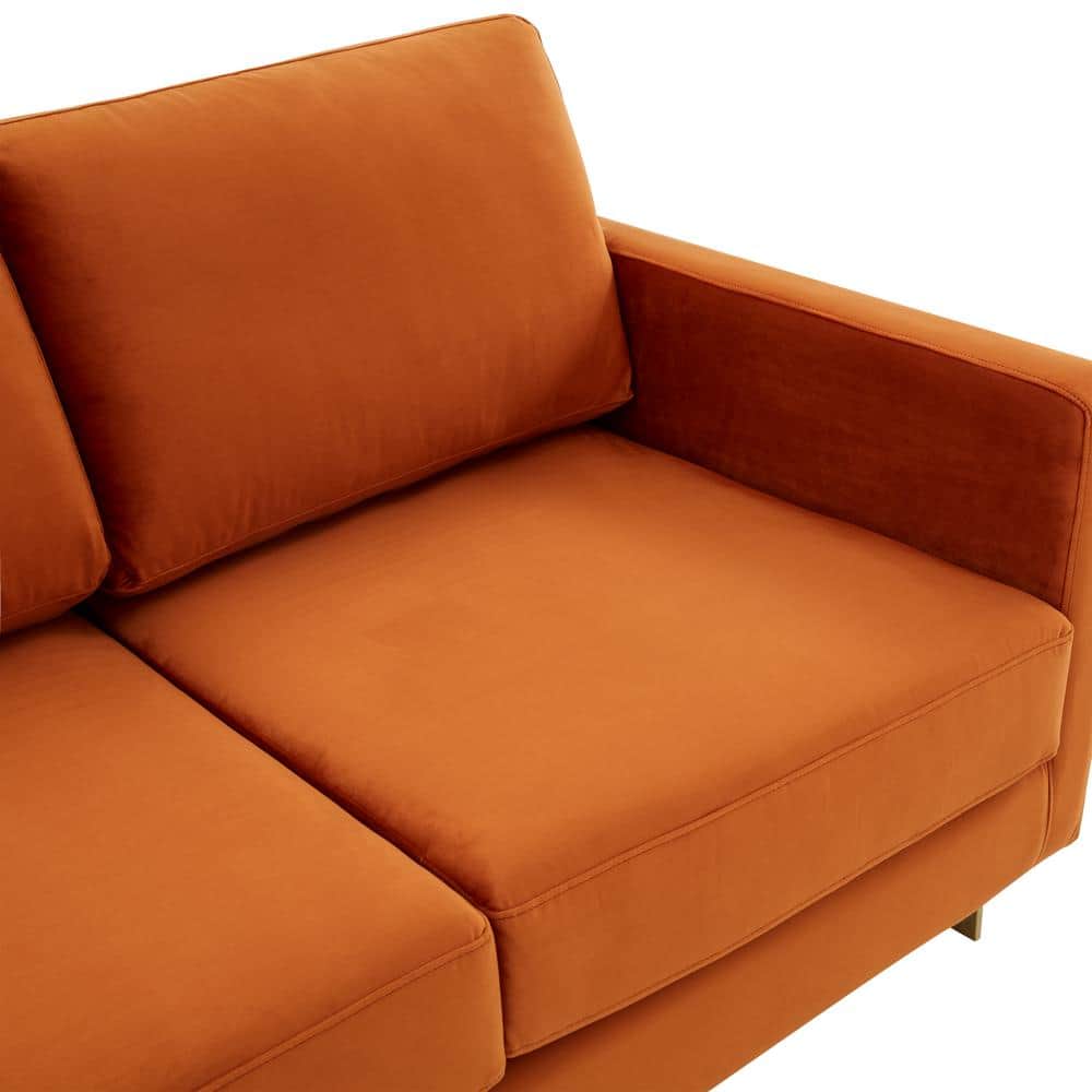 Elegant Orange Velvet Loveseat with Gold Metal Legs