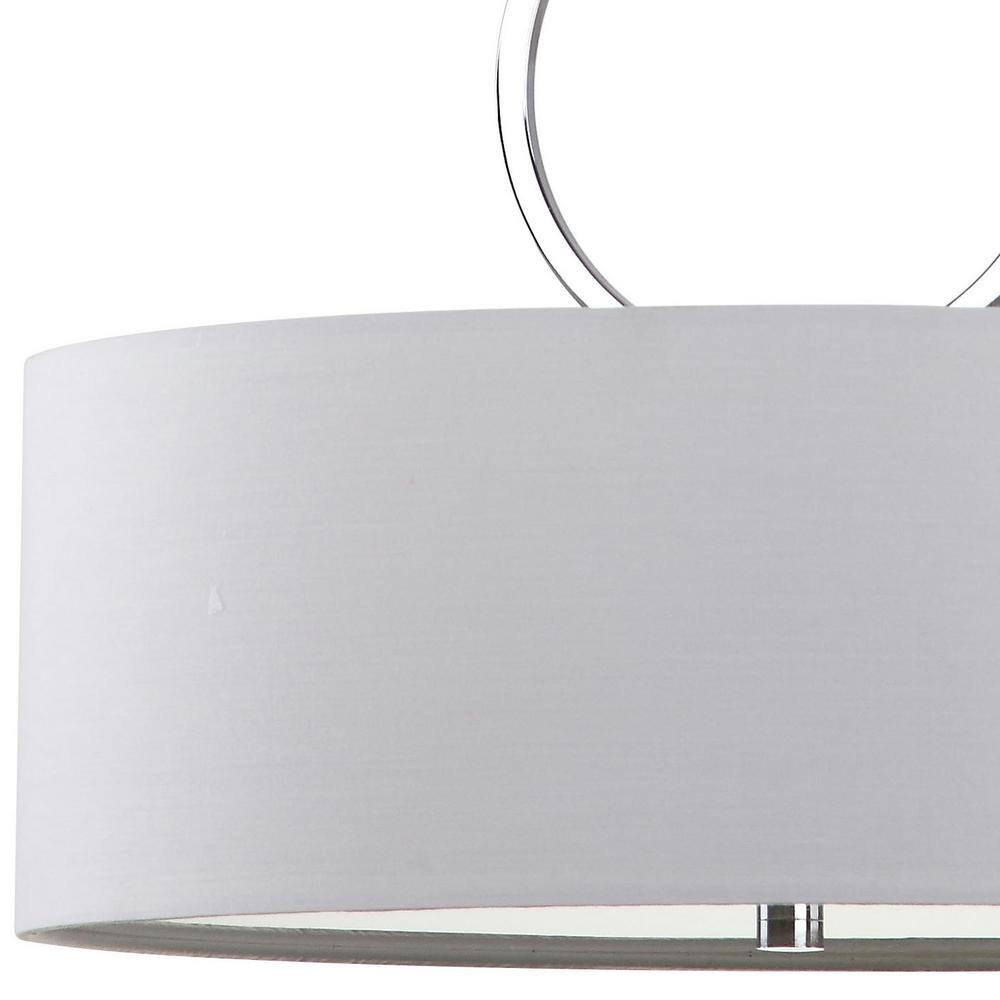 Debonair Chrome Drum Pendant Light with White Linen Shade
