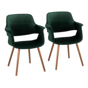 Vintage Flair Green Velvet and Walnut Wood Arm Chair (Set of 2)