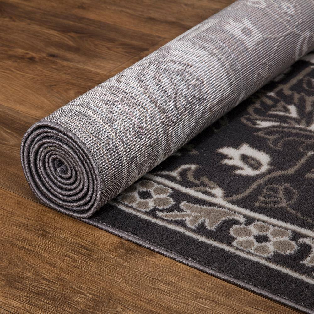 Gray Rectangular Medallion Synthetic Easy Care Area Rug