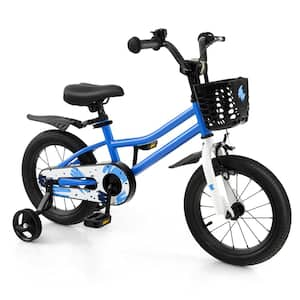 14 in. Kid's Bike with Removable Training Wheels and Basket for 3-Years to 5-Years Old Skyblue