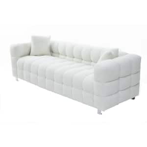 81 in. Square Arms Grain Fleece Fabric 3-Seater Straight Sofa with 2-Pillow in Beige