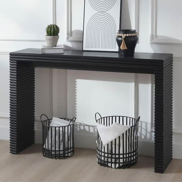 47.2 in. W Black Rectangle Wood Console Table with Fluted 3D Design Modern Foyer Sofa Table Entryway Hallway Table