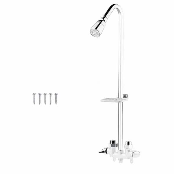 Outdoor Shower Fixture System with Rustproof Stainless Steel Riser, Double Handle Faucet and 1.8 GPM Head