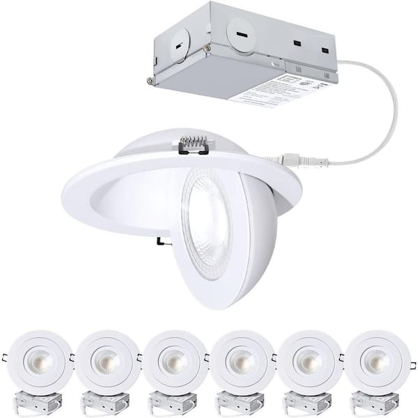 6 in. White 12W Gimbal Integrated LED Recessed Light Trim, Adjustable 5-CCT for Sloped Ceilings & Kitchens, 6-Pack