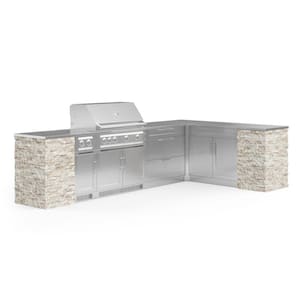 Signature Series 137.94 in. x 26.36 in. x 38.4 in. Natural Gas Outdoor Kitchen 11-Piece SS L Shape Cabinet Set