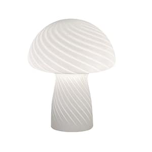 9 in. White Stripes Glass Mushroom Bedside Table Lamp