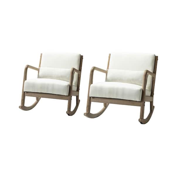JAYDEN CREATION Celipe Ivory Rocking Chair with Lumbar Pillow (Set of 2)