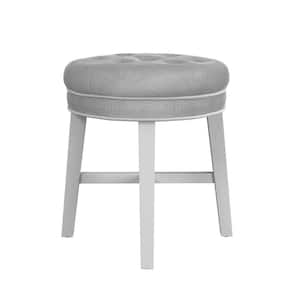 Sophia White Backless Wood Vanity Stool with Linen Grey Button Tufted Fabric 18 in. x 16 in. x 16 in.